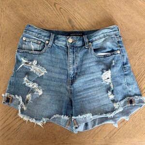 Aero Light Blue Ripped Mom Jean Shorts